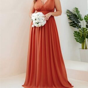 Ever Pretty Orange Pleated Embellished Bridesmaid Gown